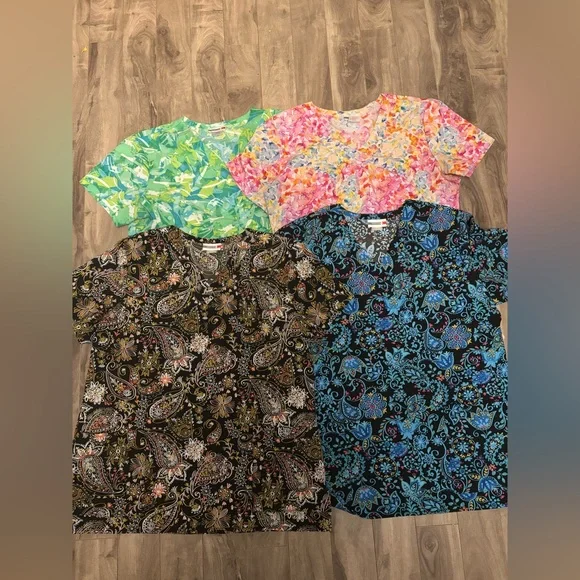 Colorful Patterned Scrub Top Lot - Picture 1 of 6